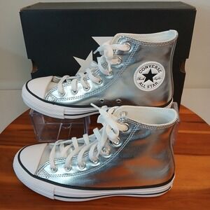 Converse Chuck Taylor All Star Hi Womens‎ 8.5 Metallic Silver Shoes A14875C